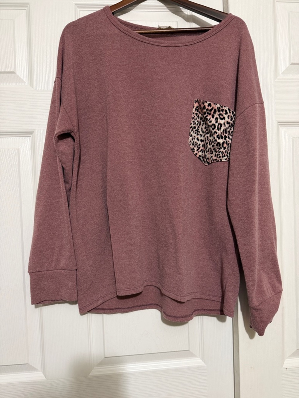Mauve Long Sleeve Top with Leopard Pocket